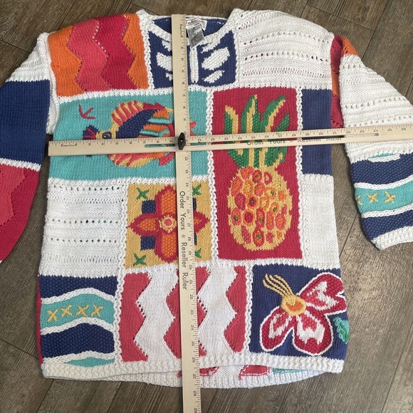Talbots Hand Knit Patchwork Spring Pullover Sweater Fish Pineapple Women’s Small - Picture 2 of 7